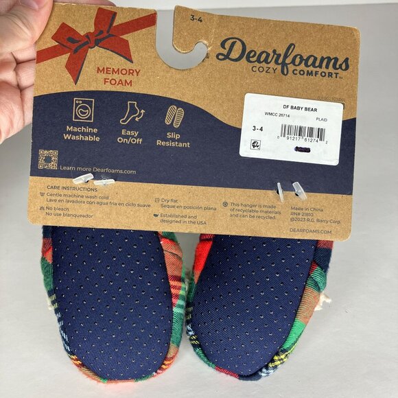 Dearfoams Baby Bear Memory Foam Plaid Slippers Size 3/4 New - Picture 3 of 4